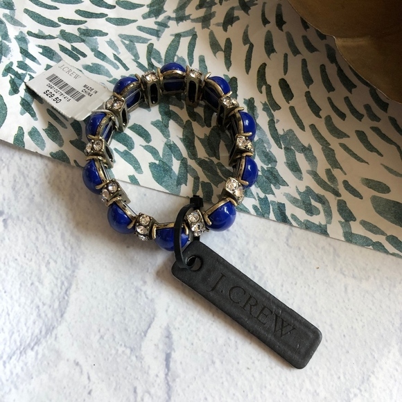 J.Crew Royal Blue Rhinestone Elastic Bracelet NWT - Picture 6 of 7